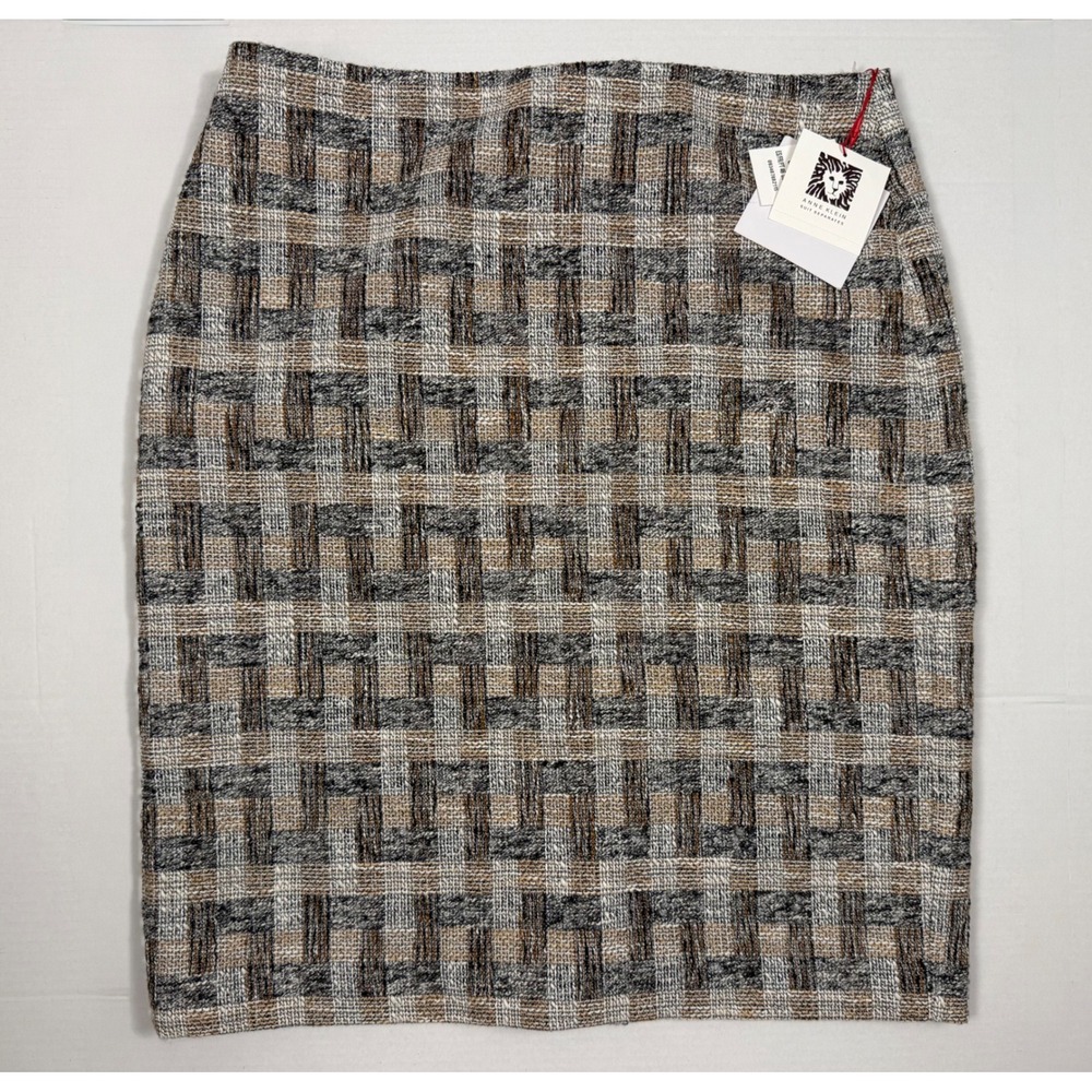 Anne Klein Pencil Skirt Tweed Basketweave 12 Brown Professional Business‎ NWT